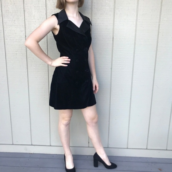 R Wear Dresses & Skirts - 90s 80s Vintage Black Velvet short Dress prom bow